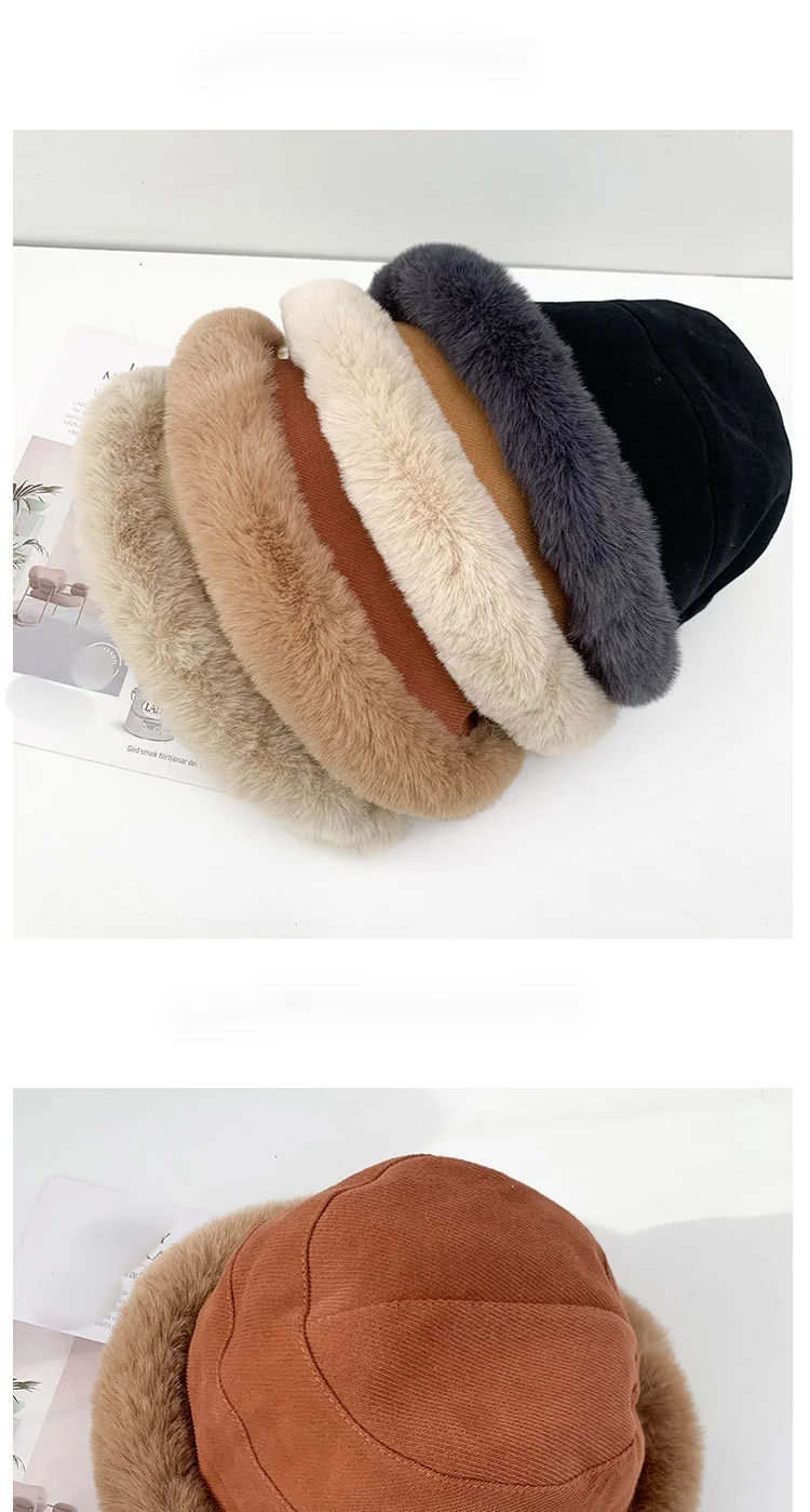 Autumn Winter Thick Plush Bucket Hat Warm Ear Protection Basin Hat_voghion.com