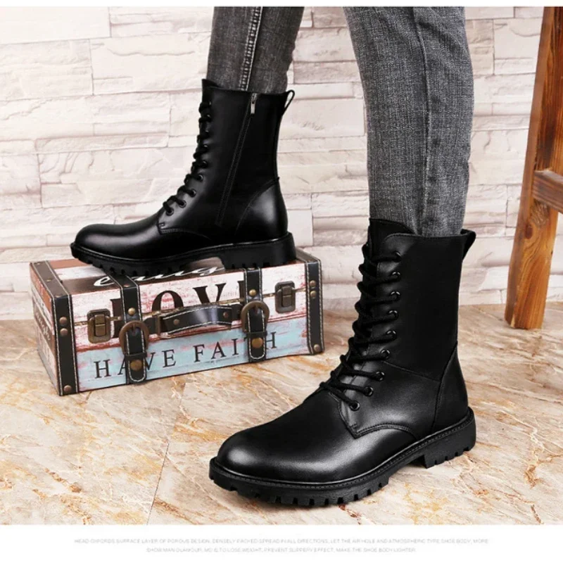 

Senior Trends 100% Genuine Leather Men Boots High Top Motorized Boots Outdoor Casual Men Winter Shoes Autumn Snow Men Long Boots