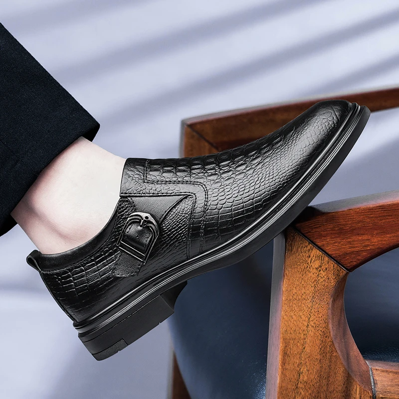

Men’s Casual Genuine Leather Shoes Brand Comfort Slip on Formal Business Loafers Men Crocodile Pattern Black Male Driving Shoes
