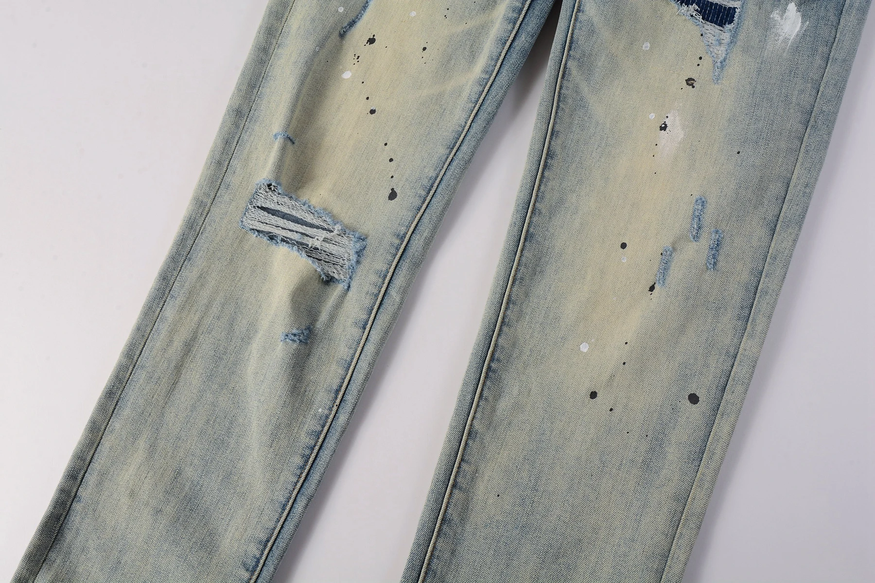 Top quality Purples jeans Men brands with High street blue print letters trousers Fashion Repair Low Rise Skinny Denim pants 4