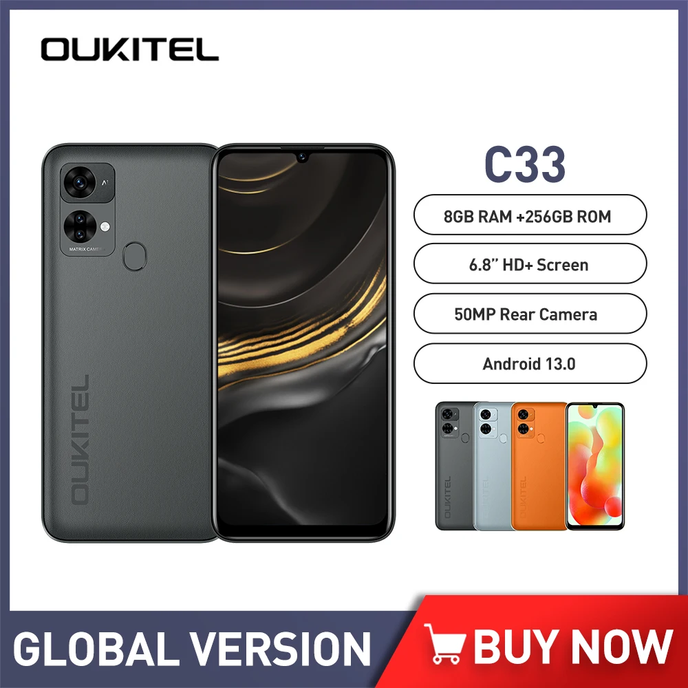 OUKITEL C33 Smartphone Android 13 50MP Rear Camera 5150mAh Phone 8GB RAM+256GB ROM Octa Core 6.8 HD+ Screen Cellphone gionee p61 6 8 hd ips mobile phone android 11 helio p60 octa core smartphone 4g ram 128g rom cellphones 13mp rear camera 4800ma