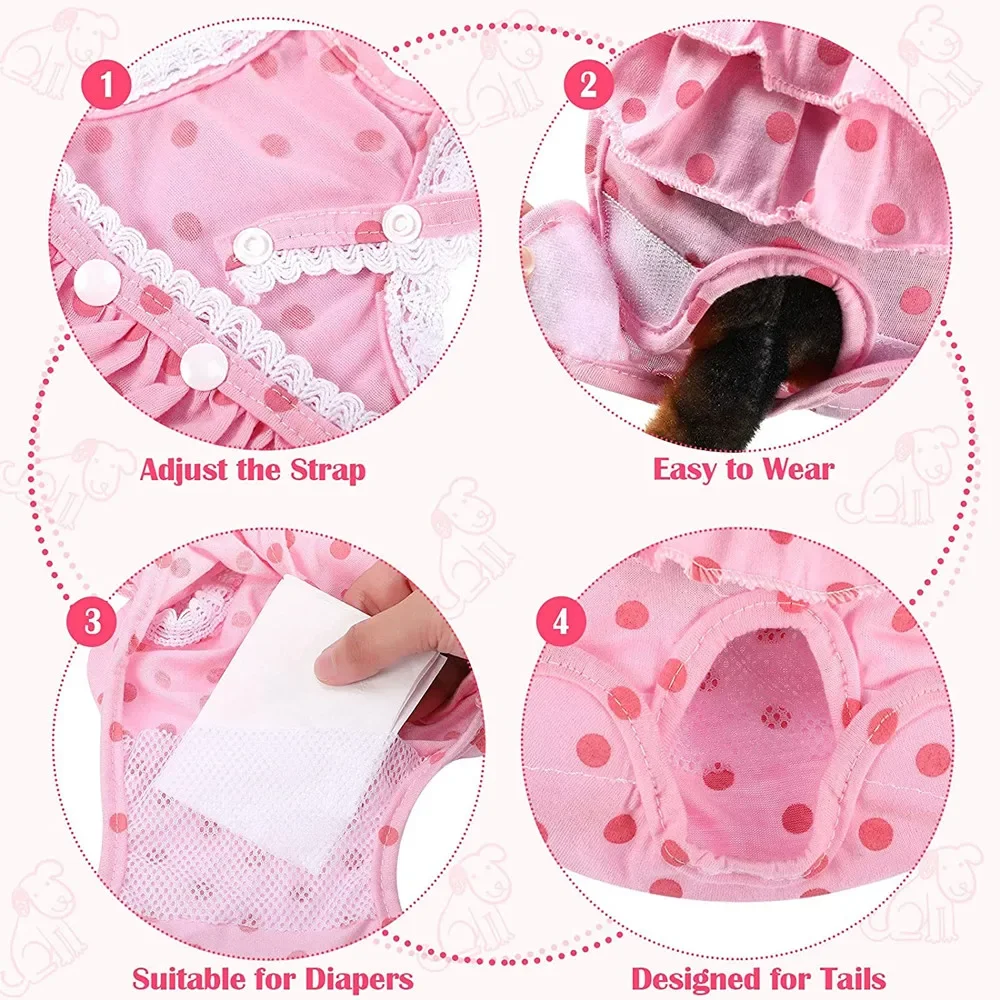 Female Dog Diaper Washable Menstrual Panties Dogs Nappy Sanitary Pants Physiological Underwear Dot Print Shorts Puppy Pants pet diapers dog diapers dog nappies dog shorts