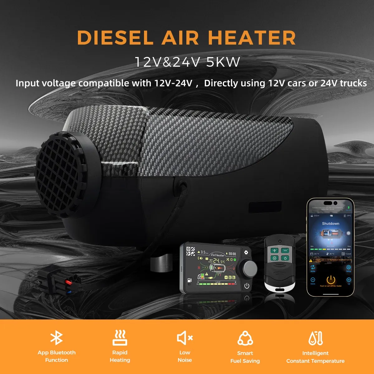 5KW 12V&24V motorová nafta ohřívač Bluetooth app & daleký ovládání w/automatic výška úpravu vzduch ohřívač pro RV přívěs camper dodávka