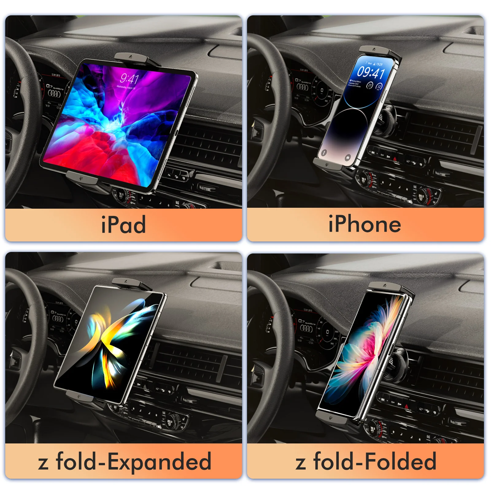 Eary Car Phone Holder 360°Rotatable Mount Vent iPad Tablet for Car iPad Mini Air Z Fold 7 6 iPhone Samsung More 4-12.9" Device