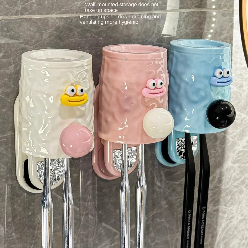 Wall Mounted Mouthwash Cup Punch-free Gargle Cup Toothbrush Storage Toothbrush Holder Holder Set Bathroom