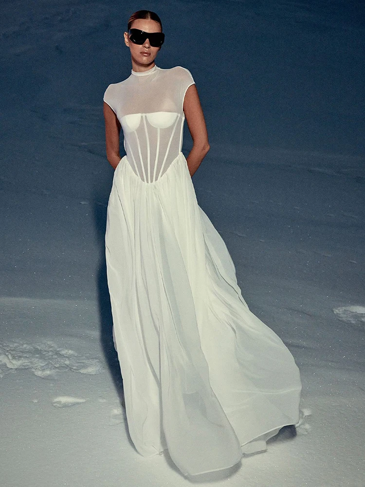 chinese dress ladies Deep-V Cutout Mesh Maxi Dress