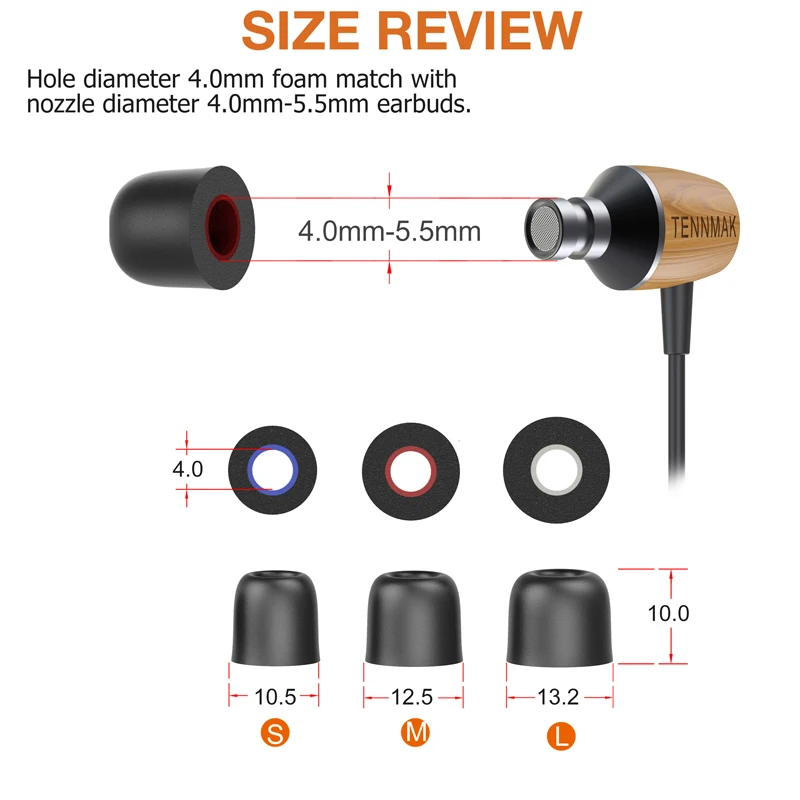 Upgrade Memory Foam Ear Tips Replacement Earbuds Tips Noise Reduction Anti-Slip fit 4.0mm-5.5mm Nozzle in-Ear Earphones