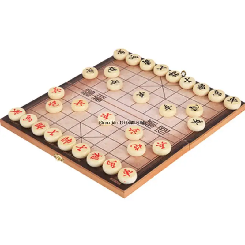 

Wooden Chinese Chess Set Foldable Board Games 29.6*27.3 CM Chinese Boxed Chess Game Basswood Pieces Gift