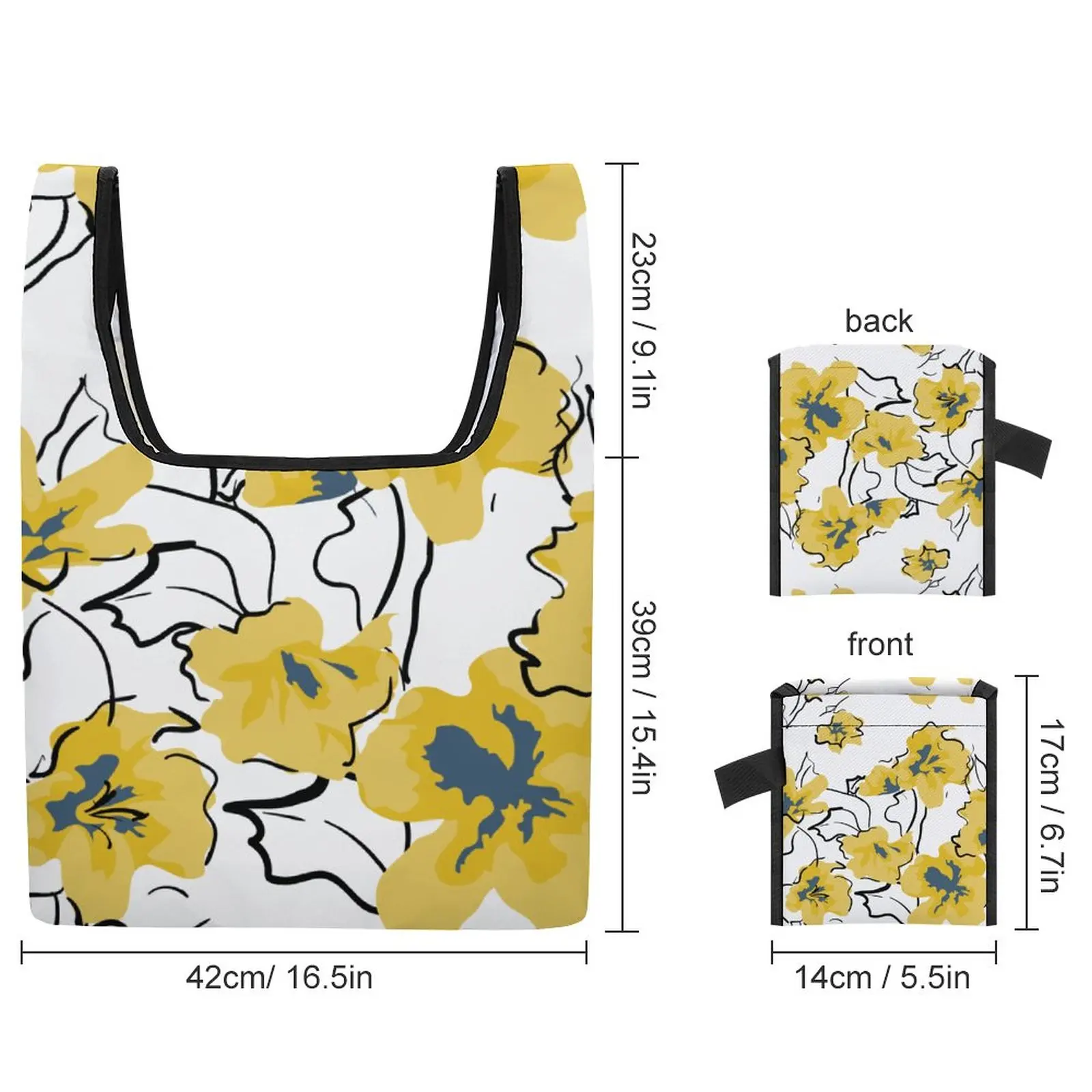 Custom Pattern Foldable Bags Small Shoppers Large Shopping Bag Yellow Flower Bag Travel Portable Reusable Foldable Tote Bag