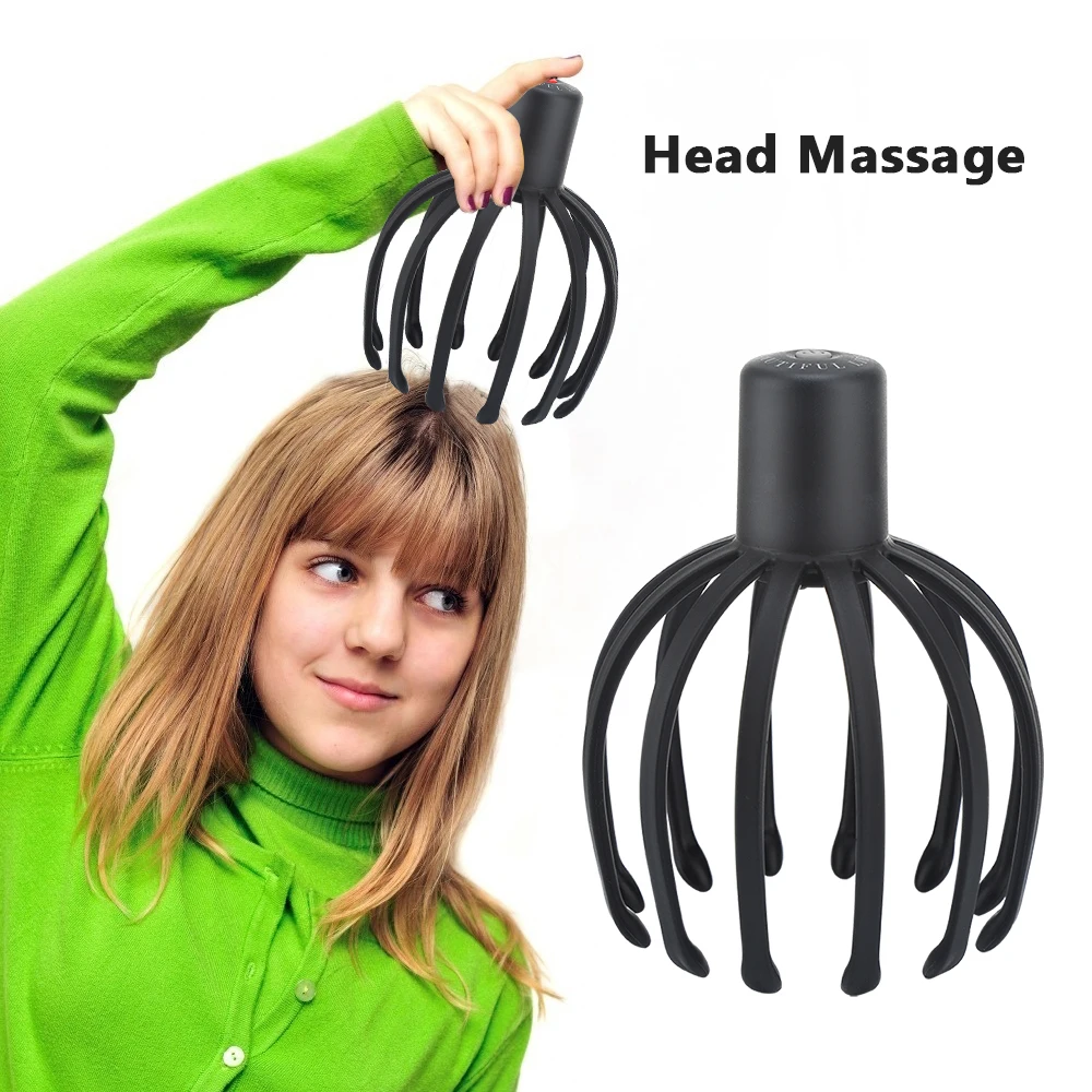 Rechargeable Head Massager Octopus 12 Claws Scalp Portable Stress Relief Therapeutic Head Scratcher One Key Switch Relief Head