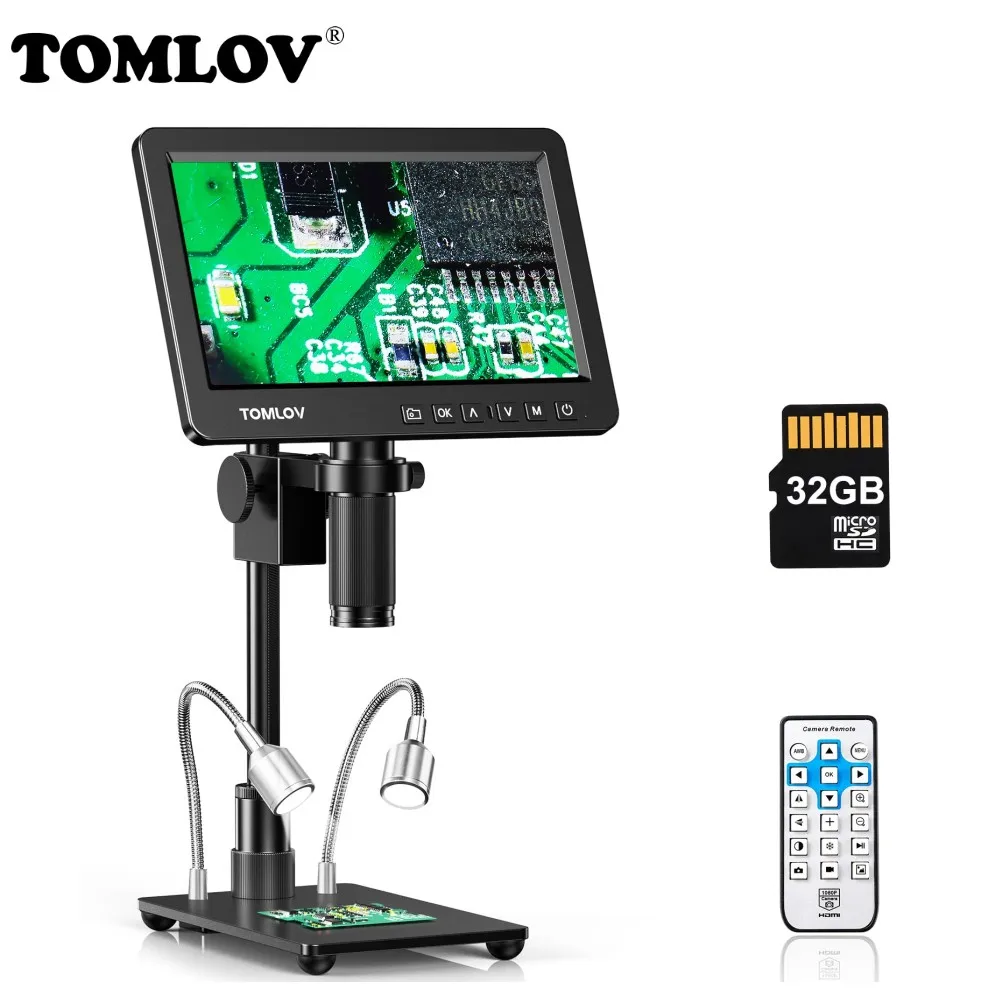 

TOMLOV DM209 7" LCD Digital Electronic Microscope HDMI 26MP 1200X Continuous Amplification Magnifier Tool for Soldering PCB