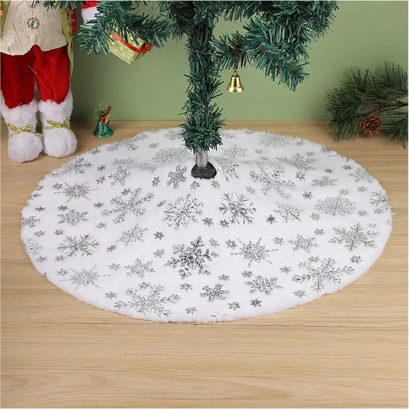 

60cm Christmas Tree Skirt Faux Fur Carpet Snowflake White Plush Mat For Home Xmas Tree New Year Decor Noel Apron Ornament