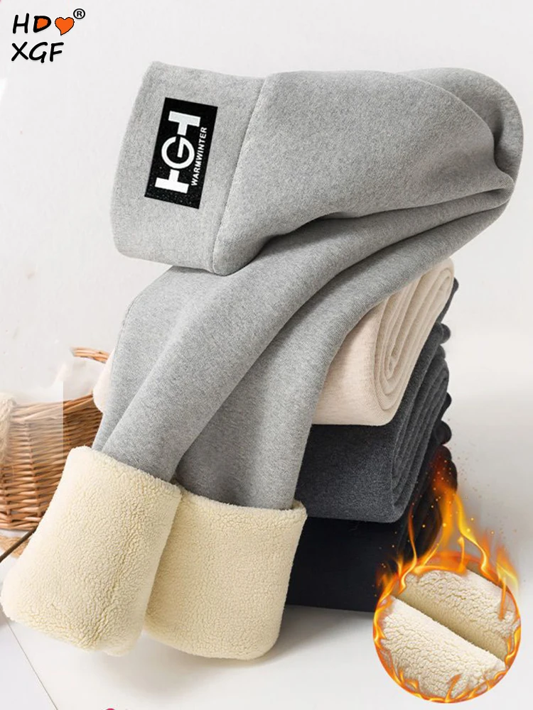 

High Waist Pockets Lamb Fleece Leggings Korean Fashion Plus Velvet Thickening Warm Pencil Pants Womens Solid Color Cotton Pants