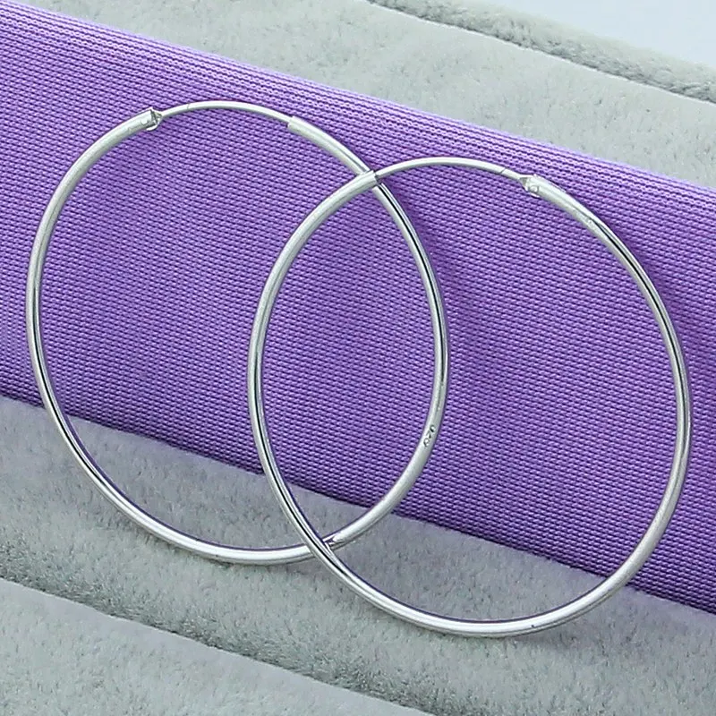

925 Sterling Silver Large Circle Stud Earrings For Women Wedding Party Gift Accessories Fashion Jewelry