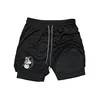 Bleach Print 2in1 Running Workout Shorts Men Gym Performance Compression Shorts with Phone Pocket Towel Loop Athletic Activewear