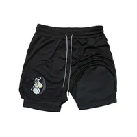 Bleach Print 2in1 Running Workout Shorts Men Gym Performance Compression Shorts with Phone Pocket Towel Loop Athletic Activewear