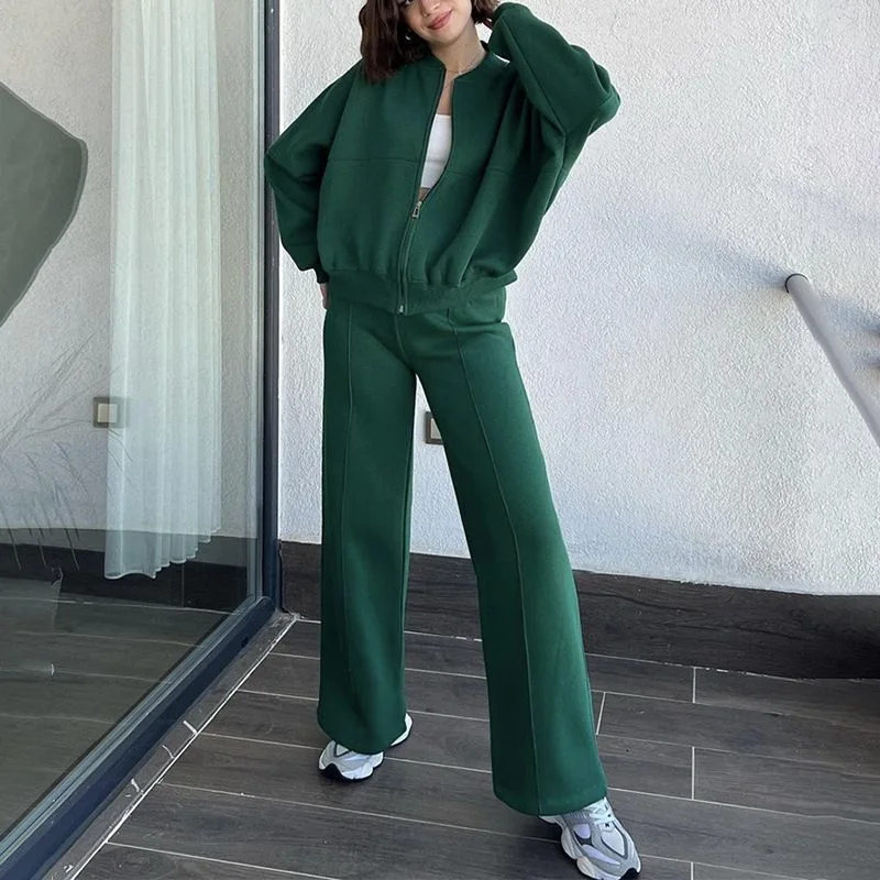 Frauen Fleece-Gefüttert Hoodie Mantel Hohe Taille Casual Hosen Set Winter Dicke Warme Outdoor Streetwear Lose Trainingsanzug