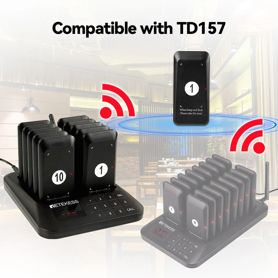 Retekess TD157S Wireless Calling System Pager Restaurant Buzzer Beeper Bell Receivers Coasters For Food Truck Cafe Bar Clinic wireless calling system
