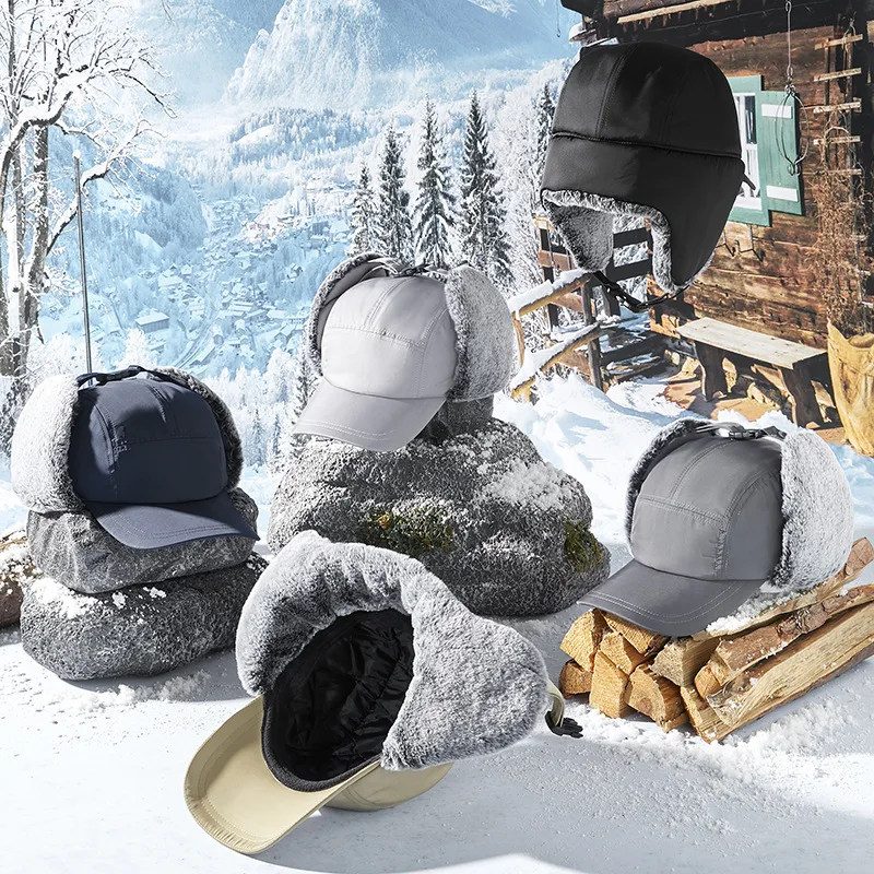 Men Winter Trapper Aviator Trooper Earflap Warm Russian Waterproof Ski Hat Bomber Cap Warm Ear Protectors Big Size Baseball Hats winter hat earflap hat