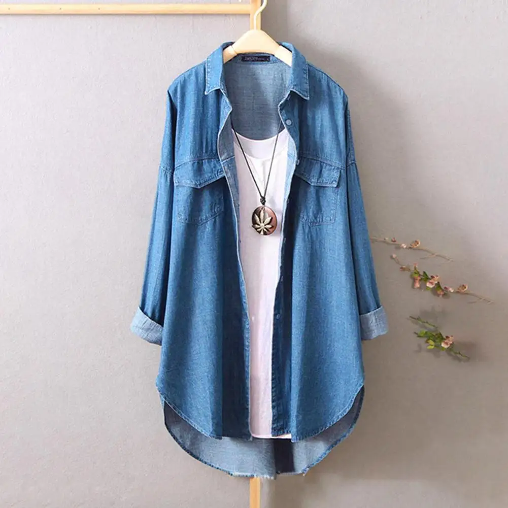 

Office Lady Shirt Solid Color Single Breasted Summer Lapel Buttons Shirt Streetwear Turn Down Collar lapel long-sleeved Shirt