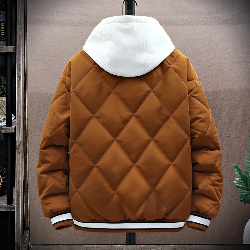 Street Style Men Winter Fake Two-Piece Hooded Baseball Clothes Jacket Unisex Parkas Thick Warm Oversize Cotton-Padded Windbreake