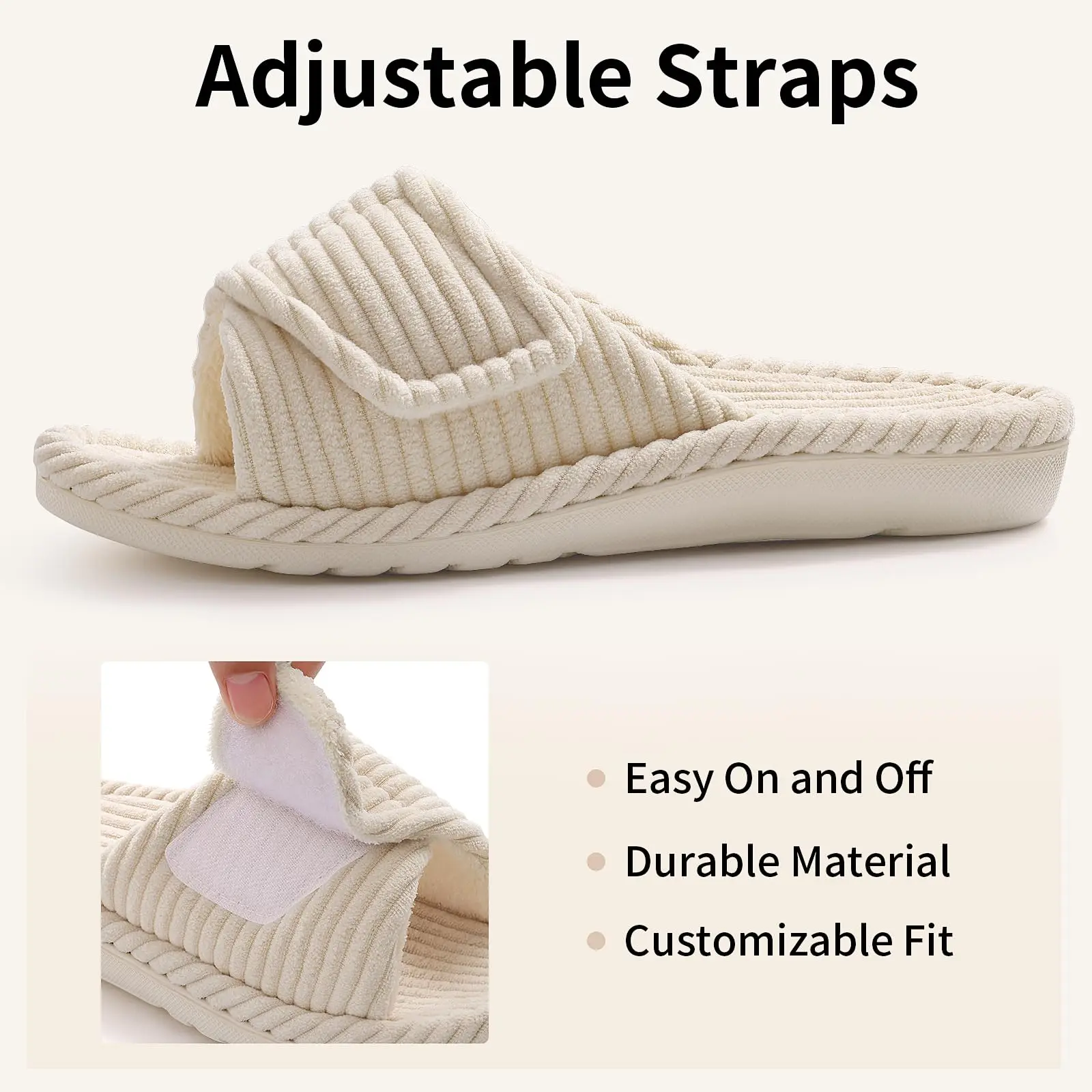 Comwarm Orthopedic House Slippers For Women Adjustable Indoor Slippers Fashion Open Toe Corduroy Bedroom Slides Fur Cotton Shoes 5