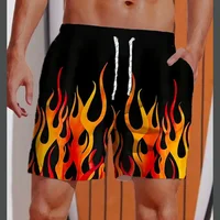 3D Printed Striped Flame Beach Shorts Men's Splicing Grid Pattern Board Shorts Summer Drawstring Breathable Hawaiian Swim Trunks 1