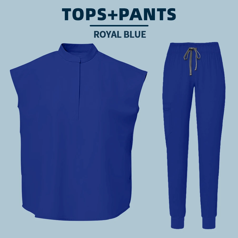 Blue Hospital Uniform - Soft Elastic Fabric Medical Scrub Set