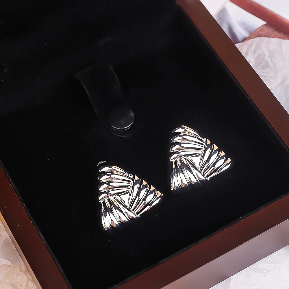 Geometric Texture Triangle Metal Earrings Stainless Steel Waterproof Fashion Trendy Ladies Valentine Gift