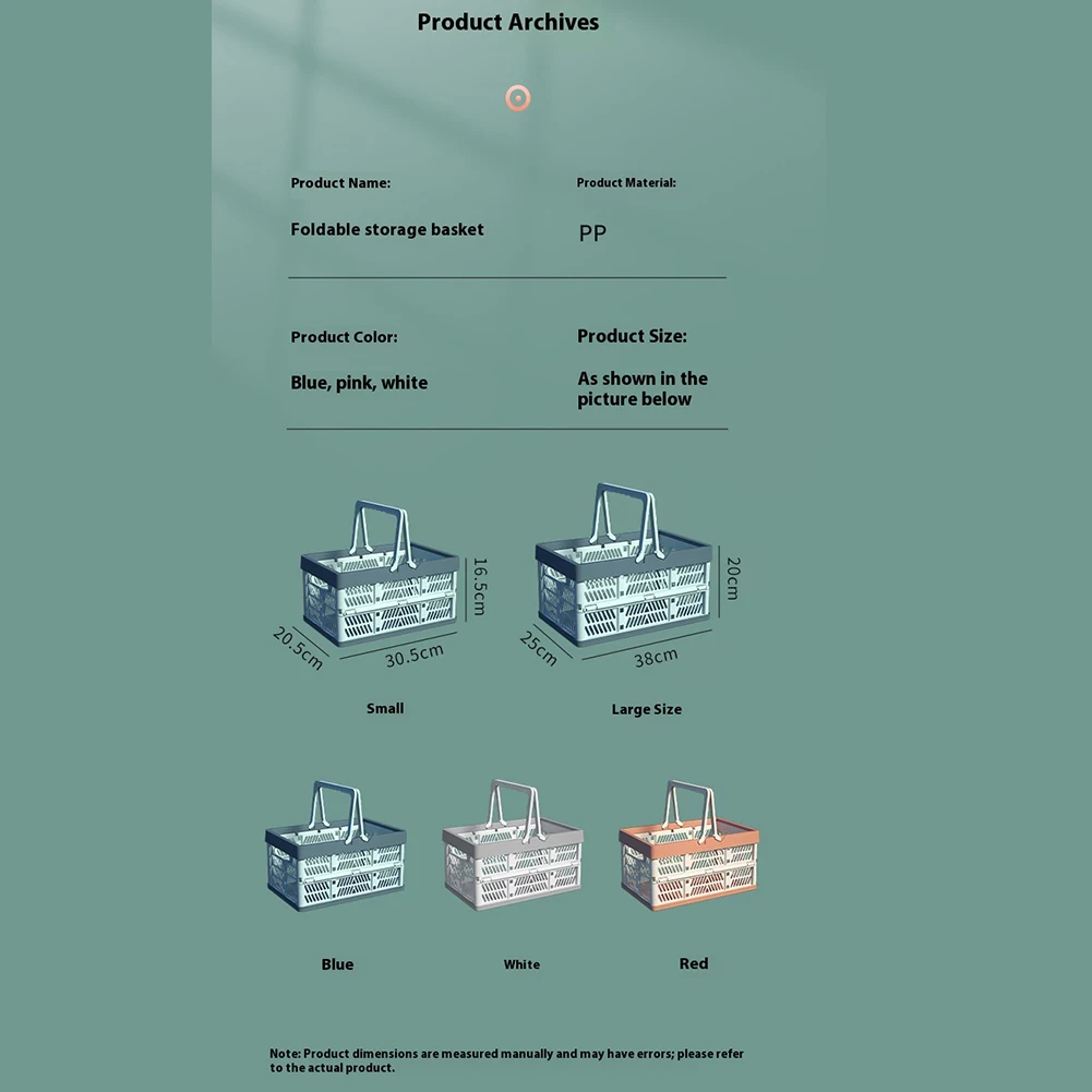 플라스틱 접이식 손잡이가 있는 크레이트, 손잡이가 있는 피크닉 바구니, 가정 정리, 피크닉 및 쇼핑용으로 쌓을 수 있는 수납 바구니