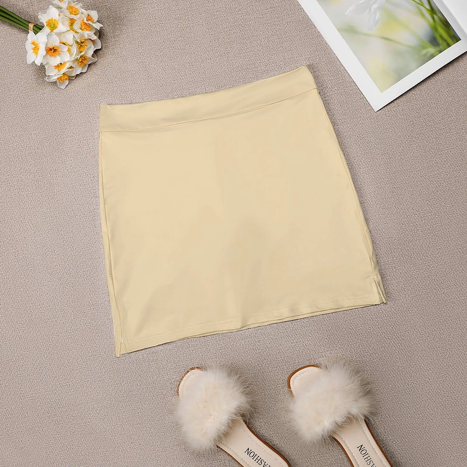 PLAIN SOLID BEIGE - CREAM - 100 SHADES OF NEUTRAL ON OZCUSHIONS Light Proof Trouser Skirt Clothing womens skirts Korean skirts
