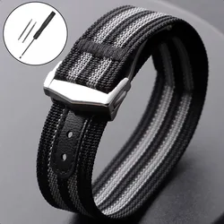Canvas Nylon Strap Waterproof Watch Band with 20mm Folding Buckle - Sporty Soft Wristbelt - 20mm (Black Grey)