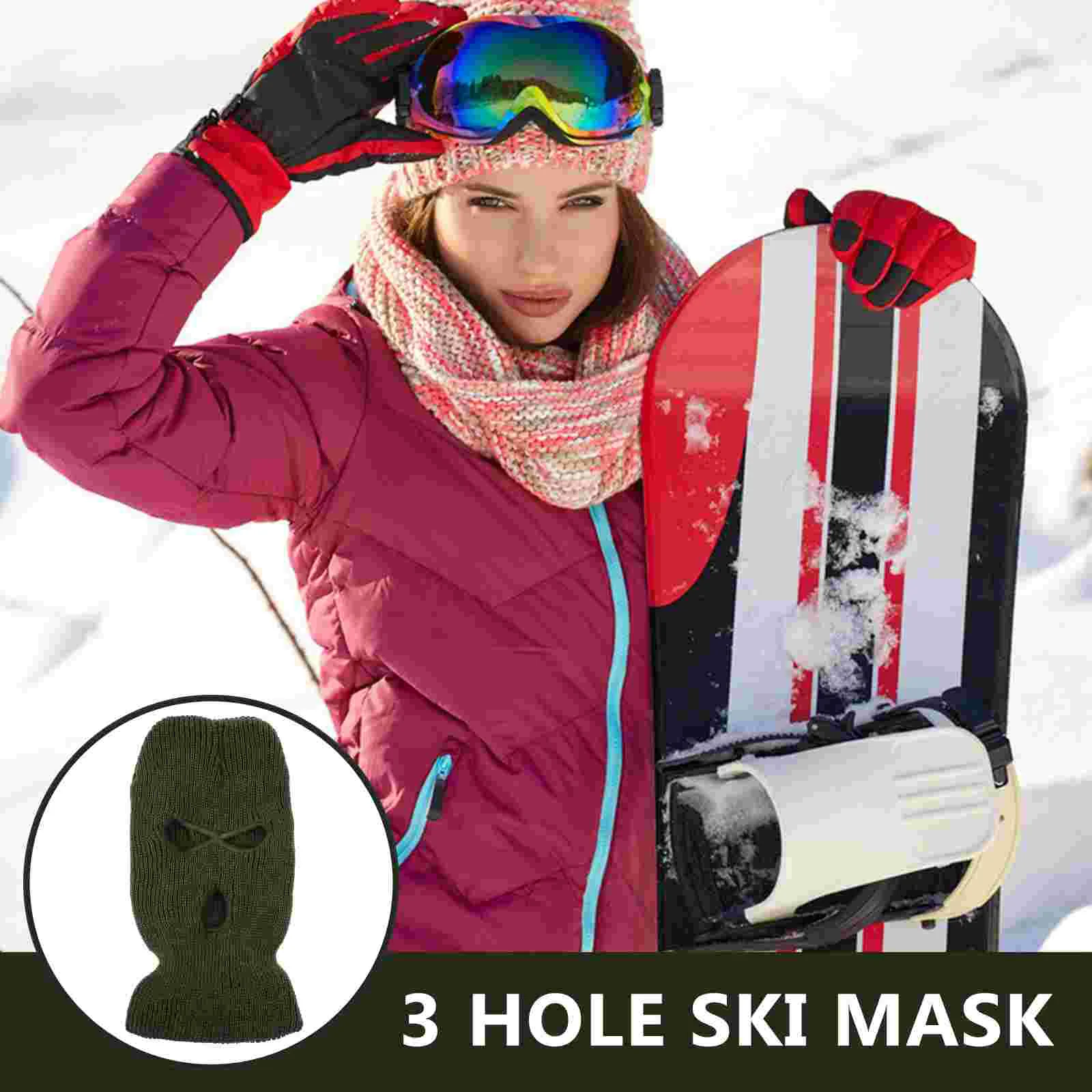 Ski Mask for Men Three Hole Wool Hat Balaclava Warm Full Face Cover 3-hole White Beanie Knit Knitting Miss 2