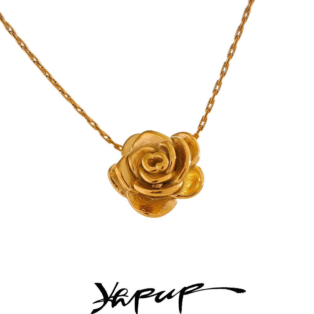 Yhpup Stainless Steel Flower Pendant Necklace Women