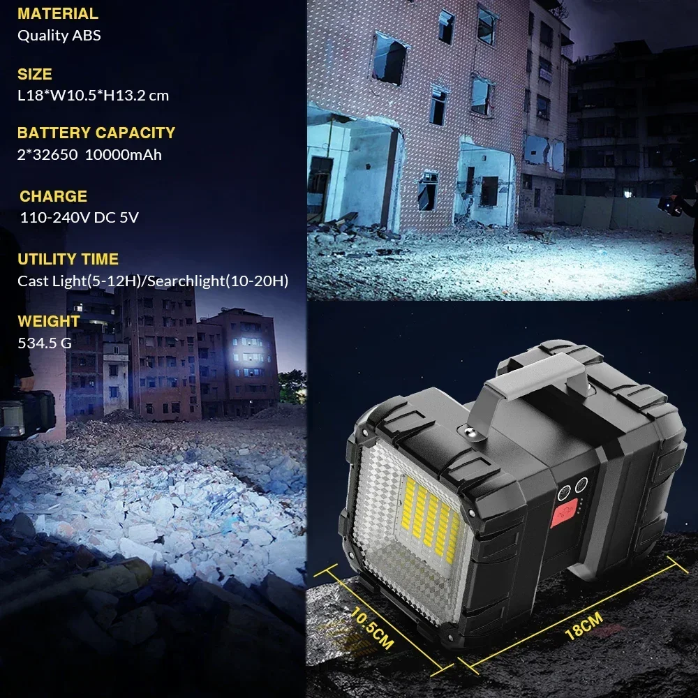 10000mAh Bright Spotlight Rechargeable Powerful Flashlight 7 Mode Dimmable Camping Searchlight Portable Torch led flashlight,camping lamp,camping lights For Fishing Hiking