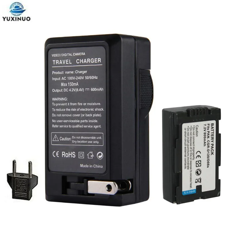 

800mAh CGR-D120 D120A D110 D08A/1B D08S Battery + Charger For Panasonic CGA-D54 AG-DVC15 NVDA1B PV-DV402 NV-DS12B NV-DS15 DS150B