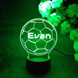 Custom Football 3D LED Night Light with Engraved Name - Soccer Lamp for Home Decor, 7 - Color Display, Perfect Christmas Gift (Black Lamp Base)