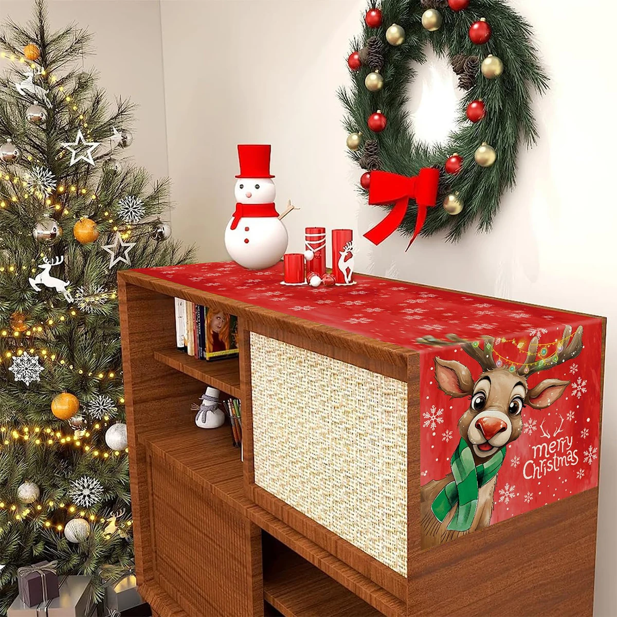 Weihnachten Tischläufer Santa Schneemann 2024, Weihnachtsdekoration, Tischflagge, Abdeckung, Zuhause, Esszimmer, Neujahr, Navidad, Tischdecke, Zubehör – Detail 11