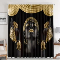 2pcs Eclectic Style Black Gold African Figures Printed Curtain Panels Set with Rod Pocket Window Drapes for Living Room cortinas 2