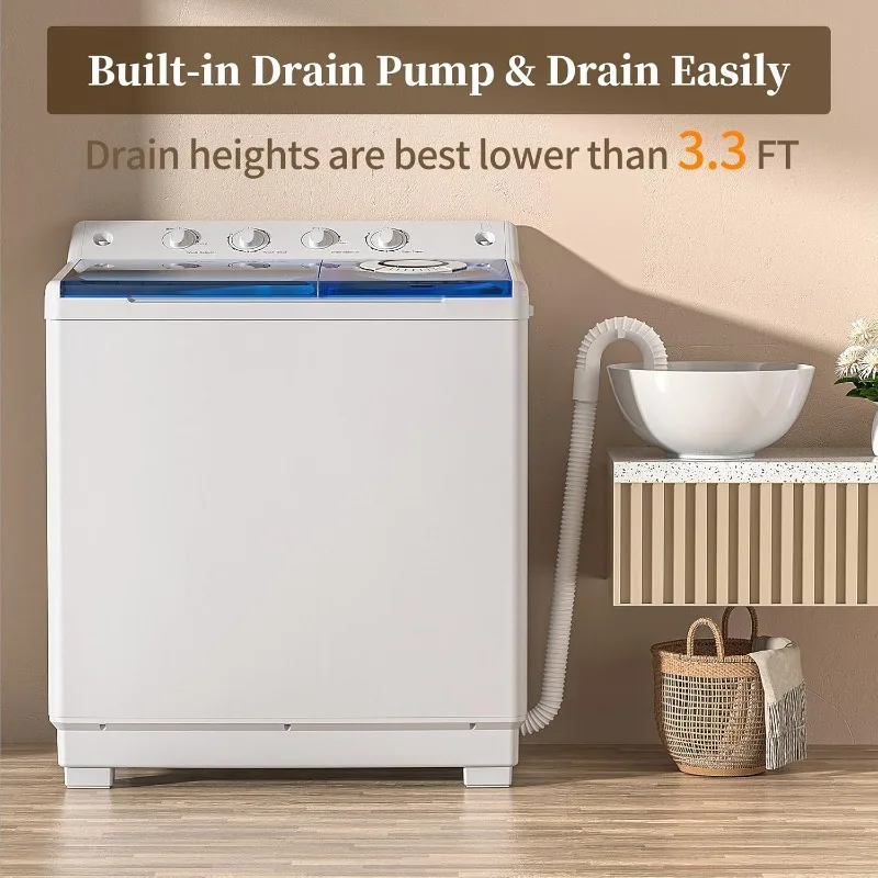 Washing Machine, Twin Tub Washing Machine Laundry Compact Washer spinner Combo with 40lbs capacity 2
