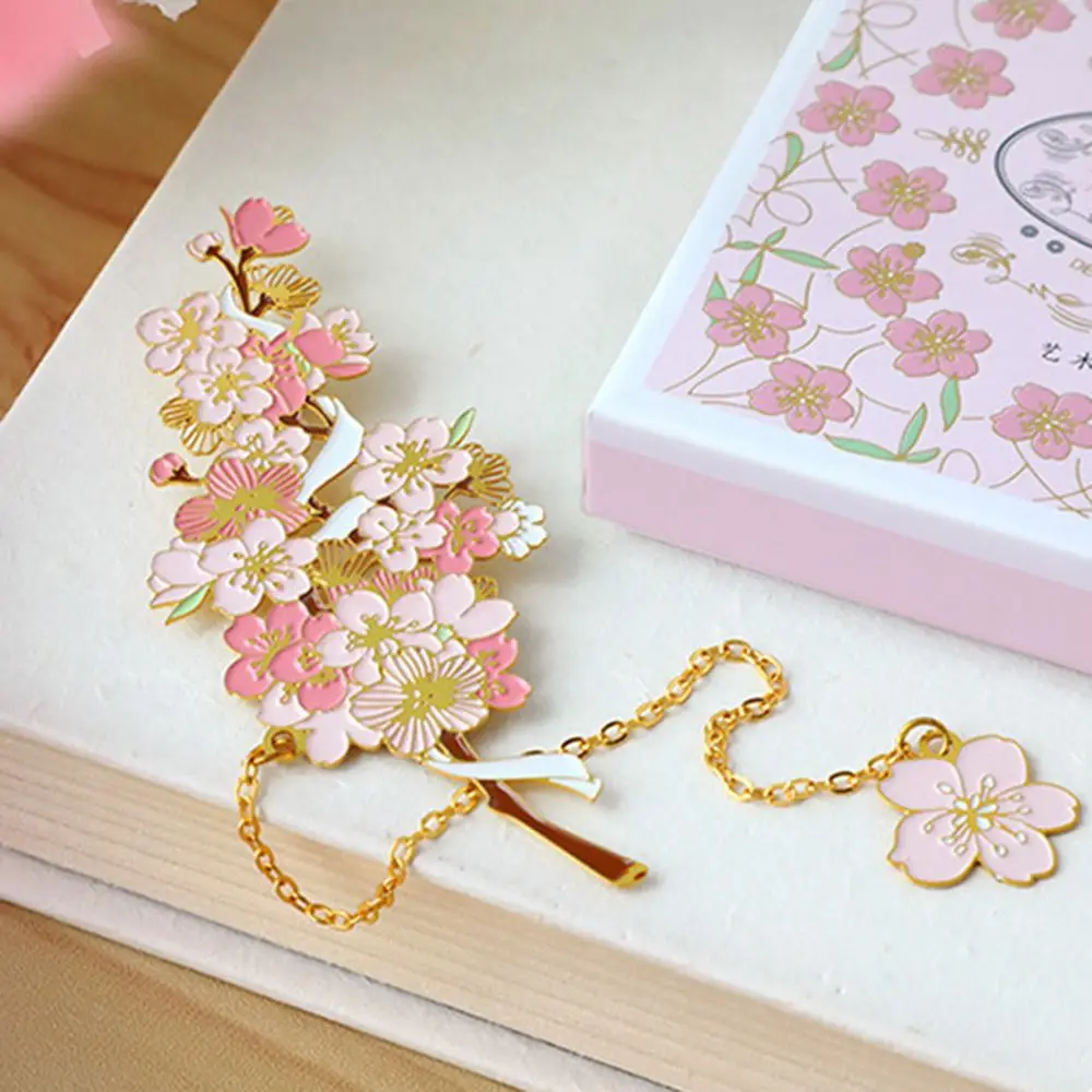New Cherry Tulip Metal Bookmark Flower Brass Hollow Space Bookmarks Festival Gift Student Reading Pendant School Office Supplies metal bookmark bookmarks stationery supplies
