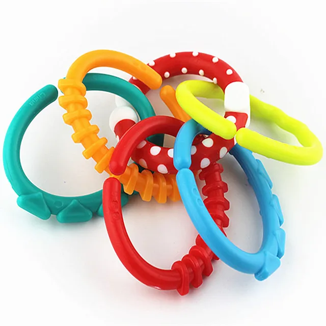 6pcs/Set Cute Colorful Rainbow Rings Baby Teether Toy Crib Bed Stroller Hanging Rattles Grasping sensoriel Toy Educational Gift 2
