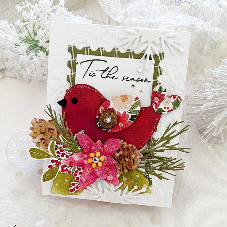 2025 neue Winter Weihnachten Kiefer Kegel Blatt Zweig Metall Schneiden Stirbt für DIY Sammelalbum Form Klinge Punch Schablone Karte, der – Detail 2