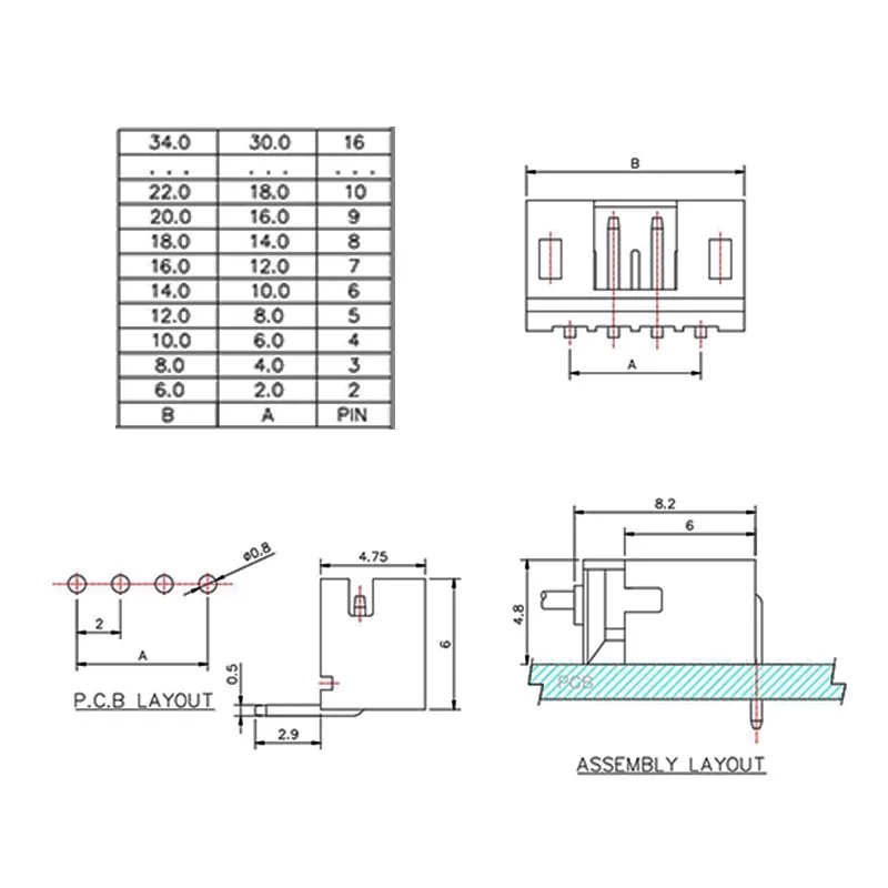 10set JST PH2.0 Stecker 2.0mm Pitch 2p/3/4/5/6/7/8/9/10/12p/14/15/16 Pin Gerader Pin/Bent Pin Steckdose Endklemme weibliche männliche Steckdose – Detail 1