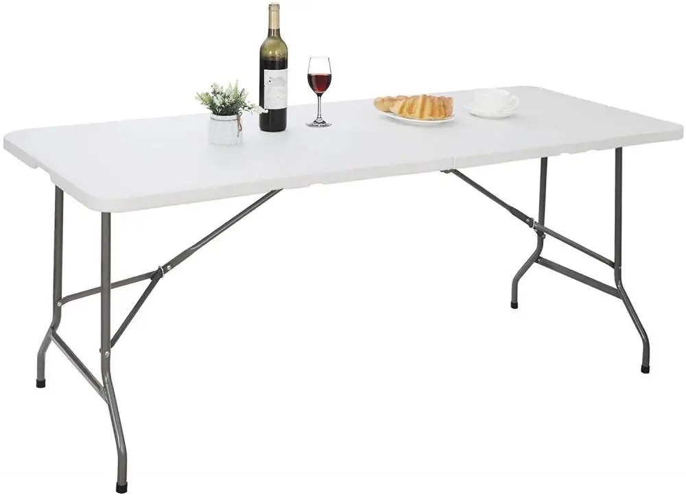 

Folding Utility Table 6ft Fold-in-Half Portable Plastic Picnic Party Dining Camp Table, White
