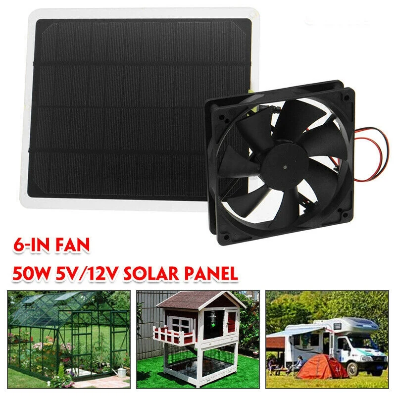 

RV Solar Exhaust Fan 50W 4.7 Inch Mini Ventilator IP65 Waterproof Solar Panel Powered Fan for Car, Greenhouses, Pet Houses