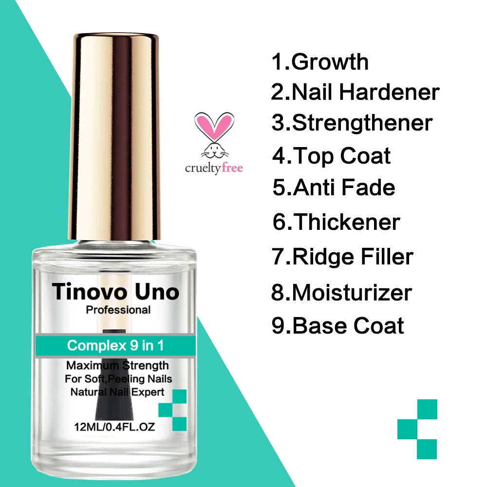 Tinovo Uno Natural Nail Growth Complex 9 IN 1 Nail Art Treatment Therapy for Repair Care Thin Brittle Nails Top Coat Hardener 2
