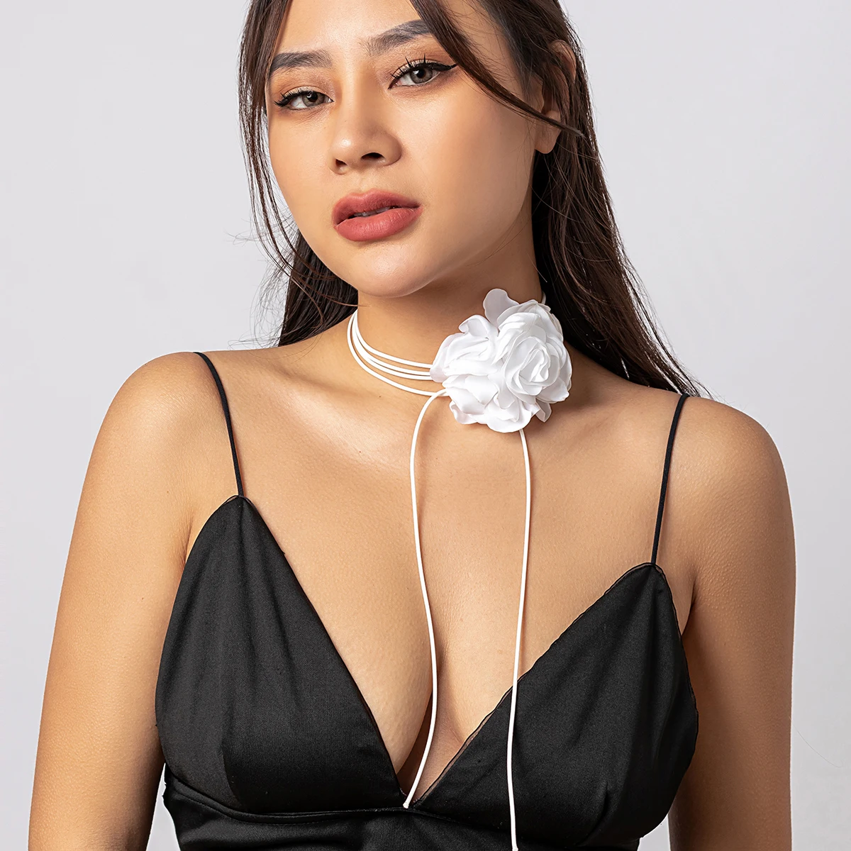 Collana Girocollo Fiore Rosa Nero - Elegante, Per Donne, Per Feste E Occasioni Speciali - Foto 4