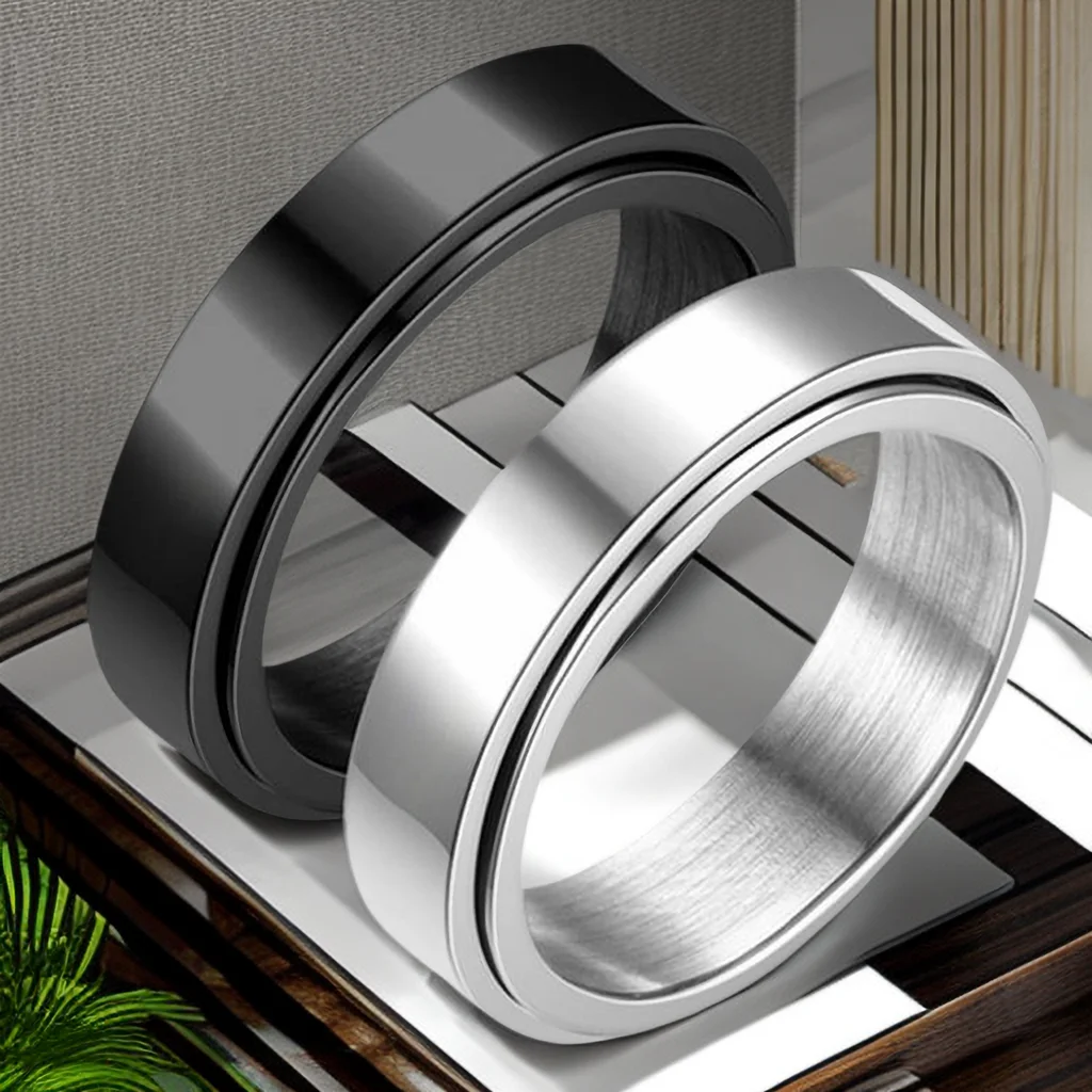 Anxiety Fidget Spinner Rings for Men 6mm Smooth Stainless Steel Spinning Rotating Ring for Women Anti Stress Jewelry Gift stainless steel ring finger ring fidget spinner ring