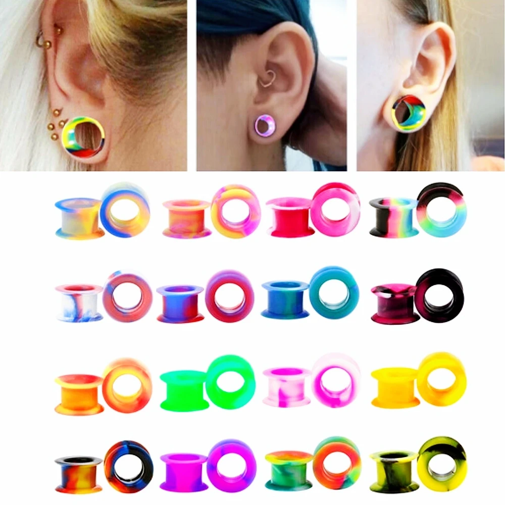 2 Stück Silikon-Graffiti-Farbe, dicker Ohrstöpsel, doppelt ausgestellter Sattel, 2 g (6 mm) – 1 Zoll (25 mm), Flesh Tunnel Gauge Expander